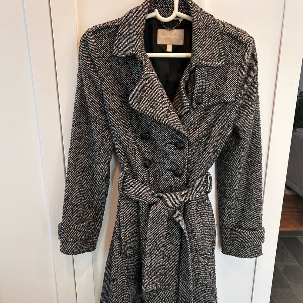 Banana Republic Herringbone Double Breasted Wool blend Trench Coat.